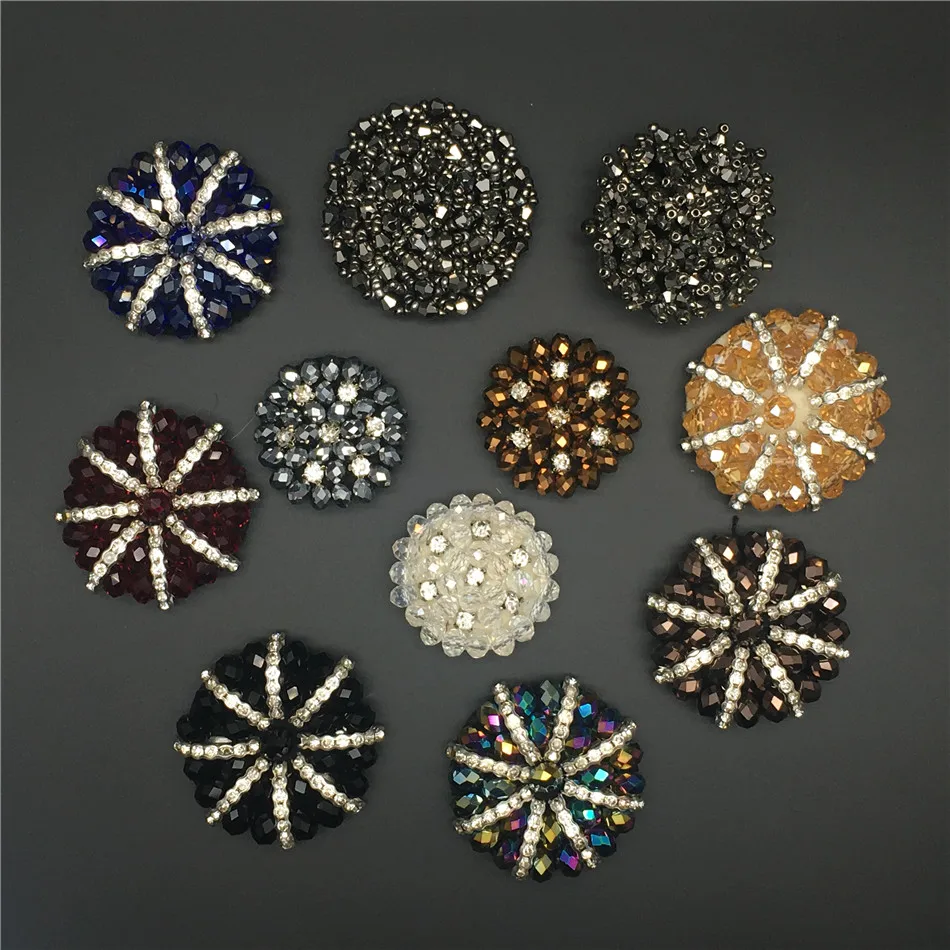 Круглые накладки с кисточками и стразами ручной работы 3D стильные разноцветные