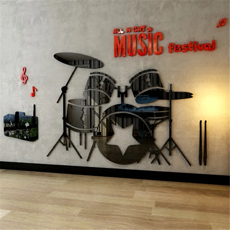 Shelf Drum 3d Acrylic Wall Stickers Children's Room Music Dance Classroom Background Wall Room Decoration Sticker Creative DIY