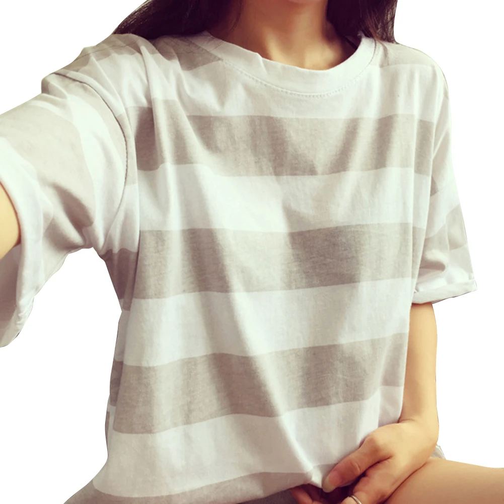 Женская футболка с коротким рукавом и круглым вырезом|striped top|t shirtcrew neck |