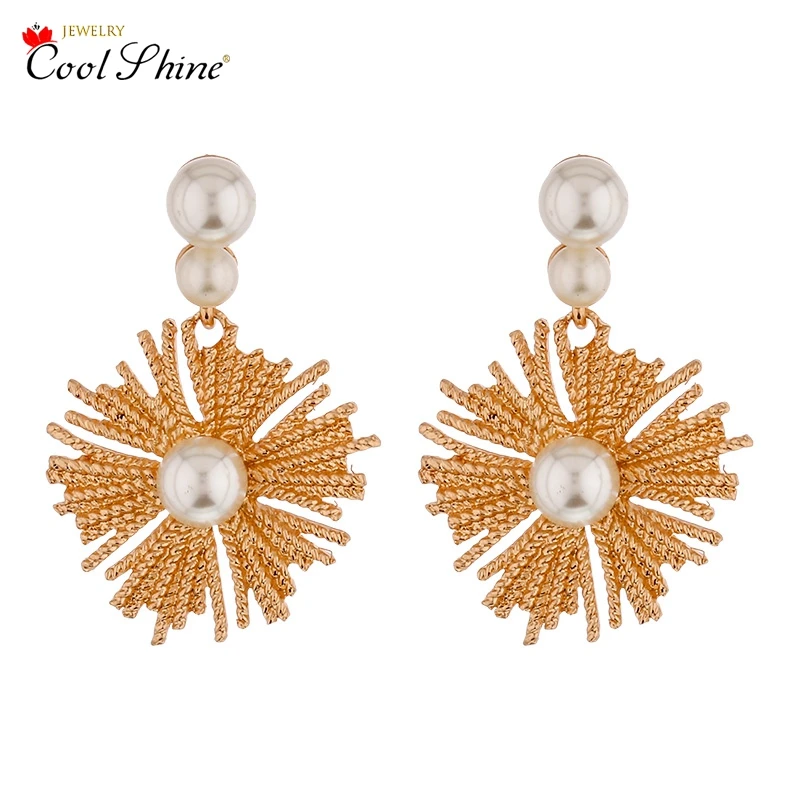 Coolshine pendientes grandes mujer 2018 Золото Имитация Жемчуга Цветок Серьги геометрический