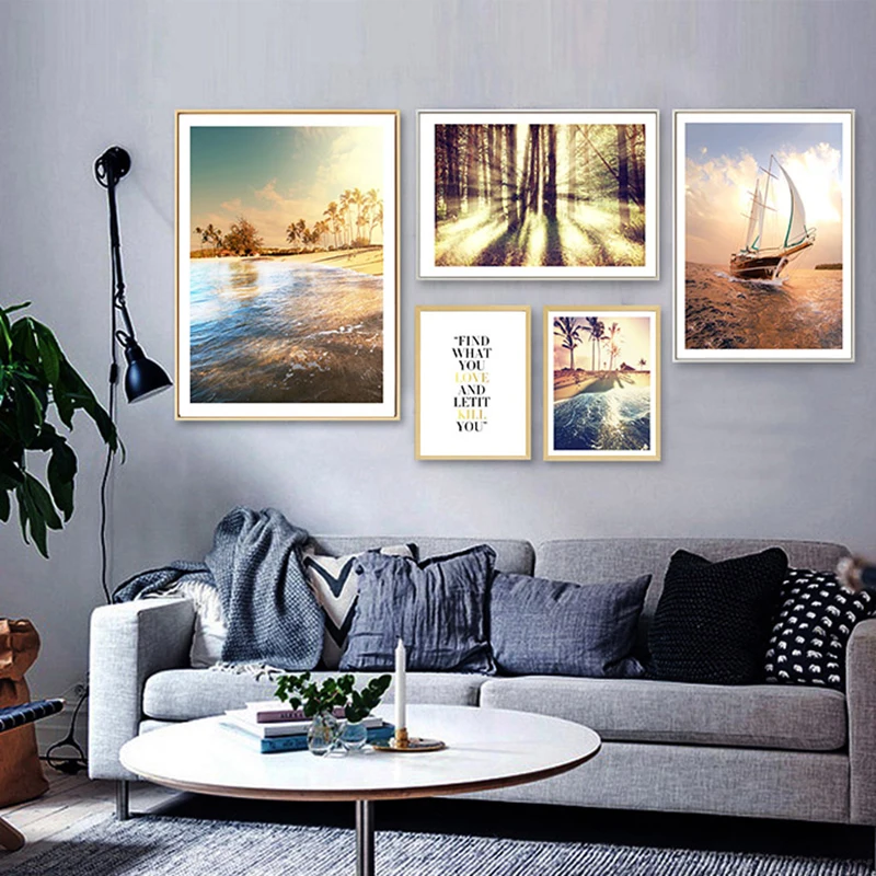 SD LINLEEHON Холст Картина домашний декор Sunrise Beach Морской пейзаж фотографии голубое