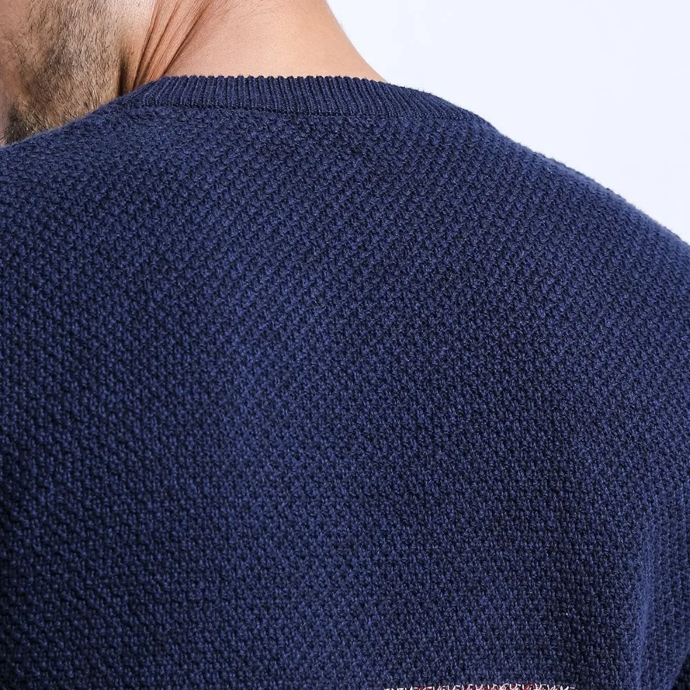 SIMWOOD 2019 на весну и зиму свитер для мужчин Slim Fit контрастного цвета вязаный пуловер - Фото №1