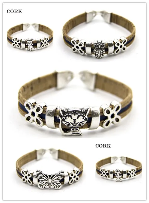 Украшения cork браслет из пробки для женщин натуральной с собакой. Кота. Бабочка