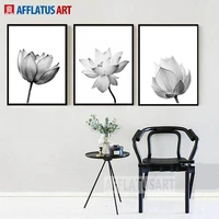 afflatus black white lotus nordic poster wall art canvas painting posters and prints wall pictures for living room bedroom decor