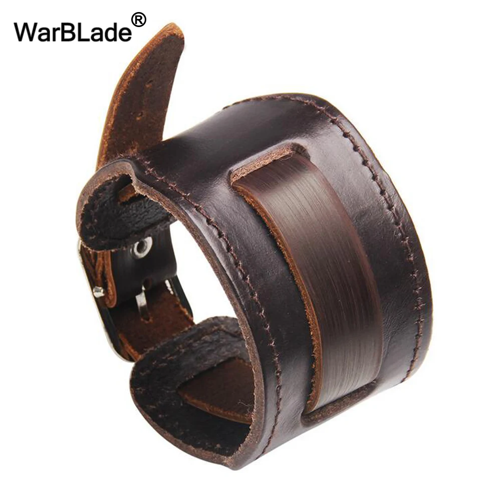 Новый модный мужской широкий браслет WarBLade из натуральной кожи коричневые