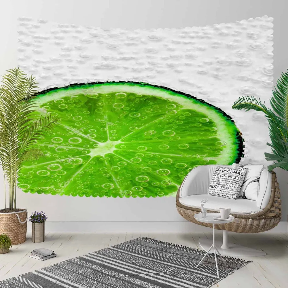 

Else Green Tropical Slice of Lemons Water Bubbles 3D Print Decorative Hippi Bohemian Wall Hanging Landscape Tapestry Wall Art