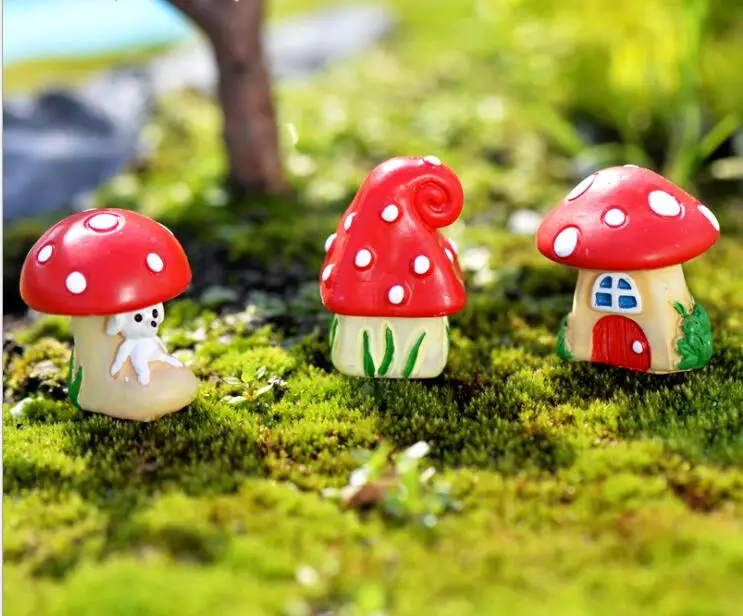 3pcs\set cartoon Mushroom house Miniature Garden Ornaments Toys zakka decoration flower pot decor DIY Mini Fairy tale world CJ41 | Дом и сад
