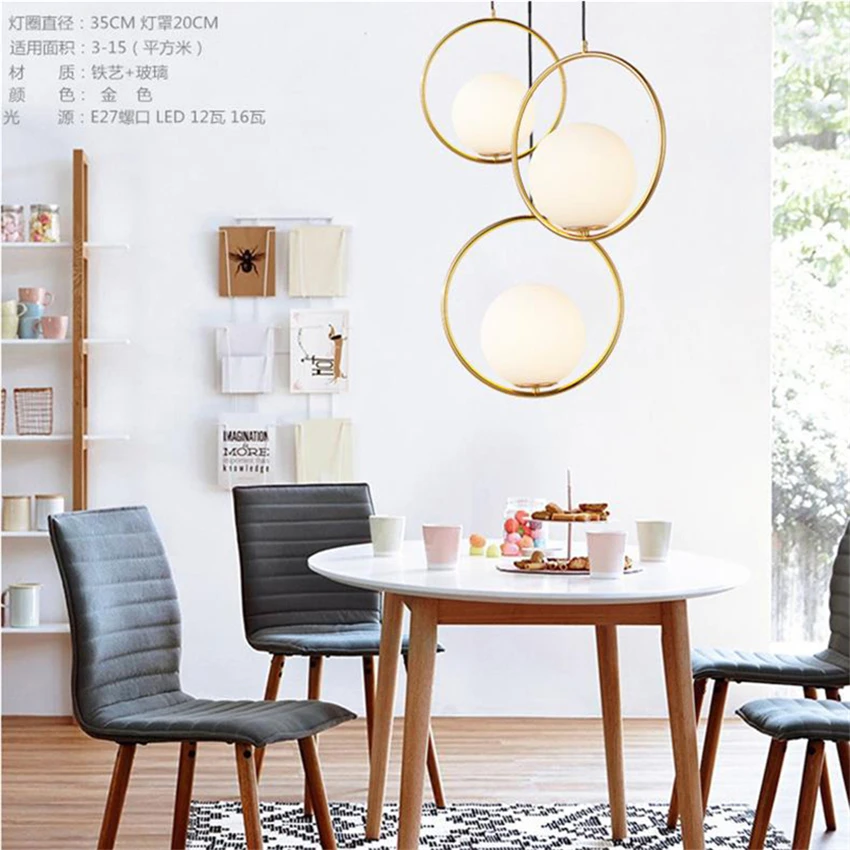 

LED E27 Ring Gold Art Kitchen Dining & Bar Pendant Lights for Bedroom Bedside Furniture Lighting Pendant Lamp Fixtures Luminaria