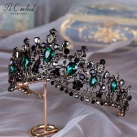 peorchid black baroque crystal queen crown tiara dark green rhinestone wedding bride hair jewelry bridal hairstyles 2019
