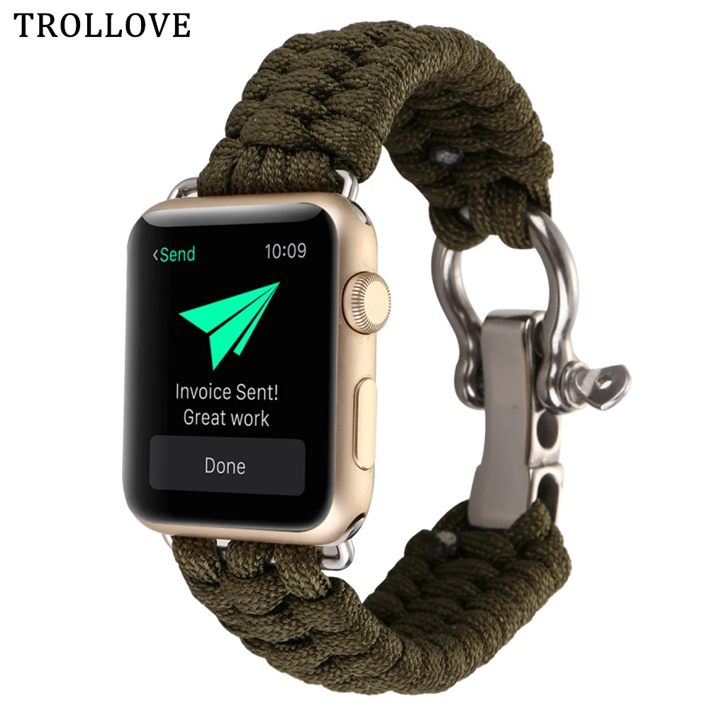 Ремешок нейлоновый Плетеный для Apple Watch Band 42 мм 38 40 44 тактический Браслет