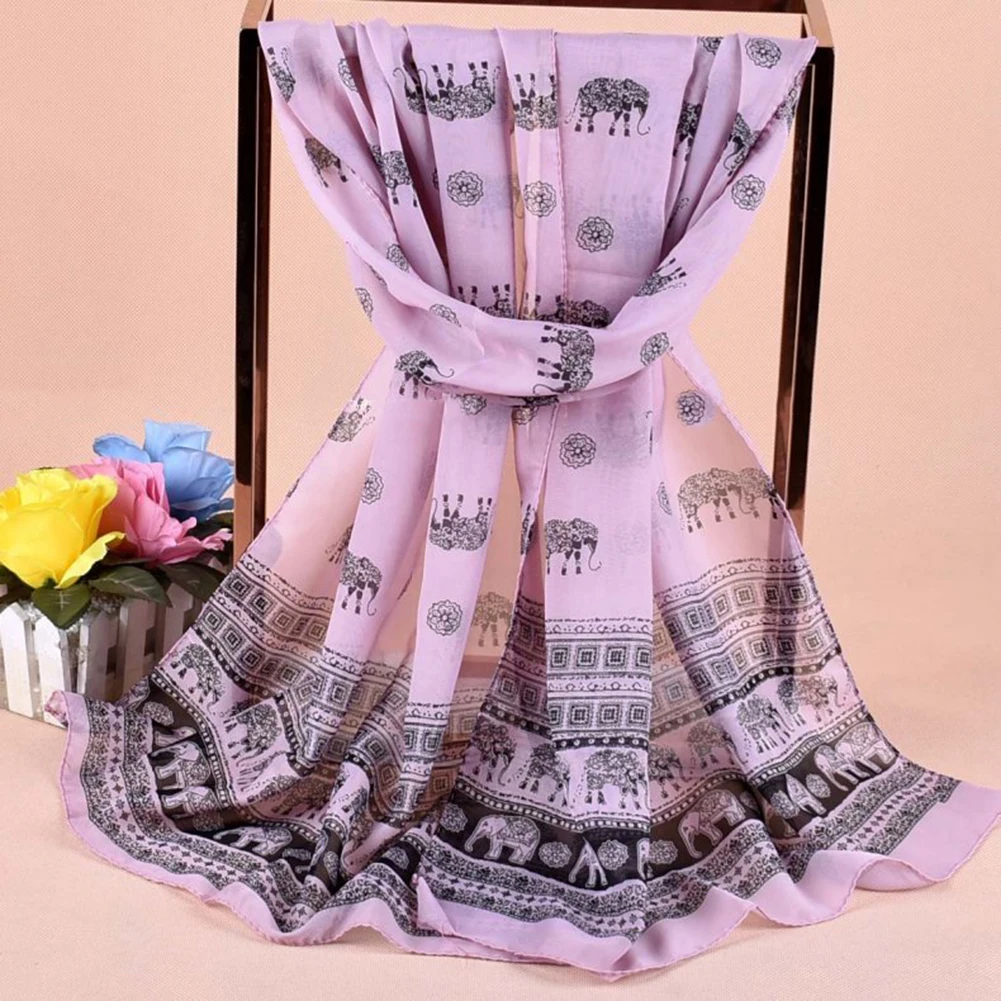 Мода Слон Pattern шифон Для женщин мягкие дышащие длинный шарф Средства ухода за