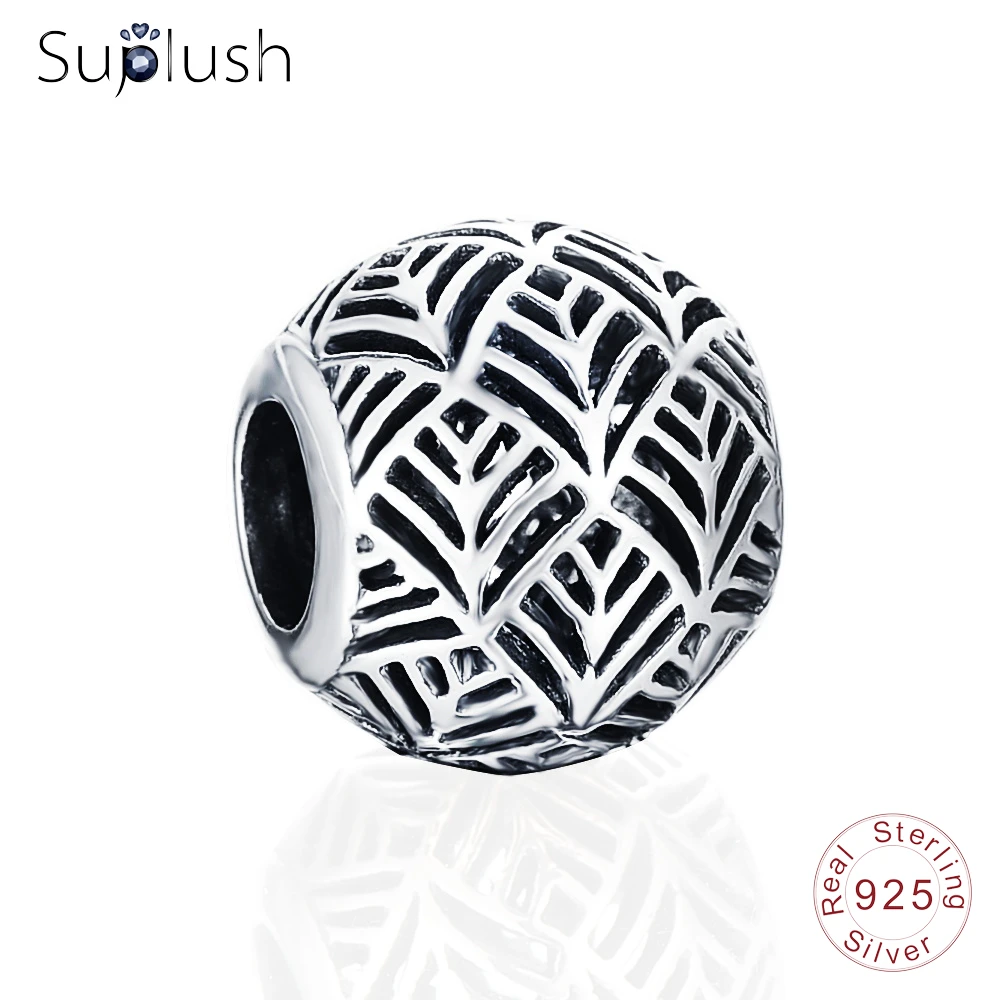 Suplush Аутентичные стерлингового серебра 925 полый лист Форма Шарм для браслета Браслет Подвески ручная работа