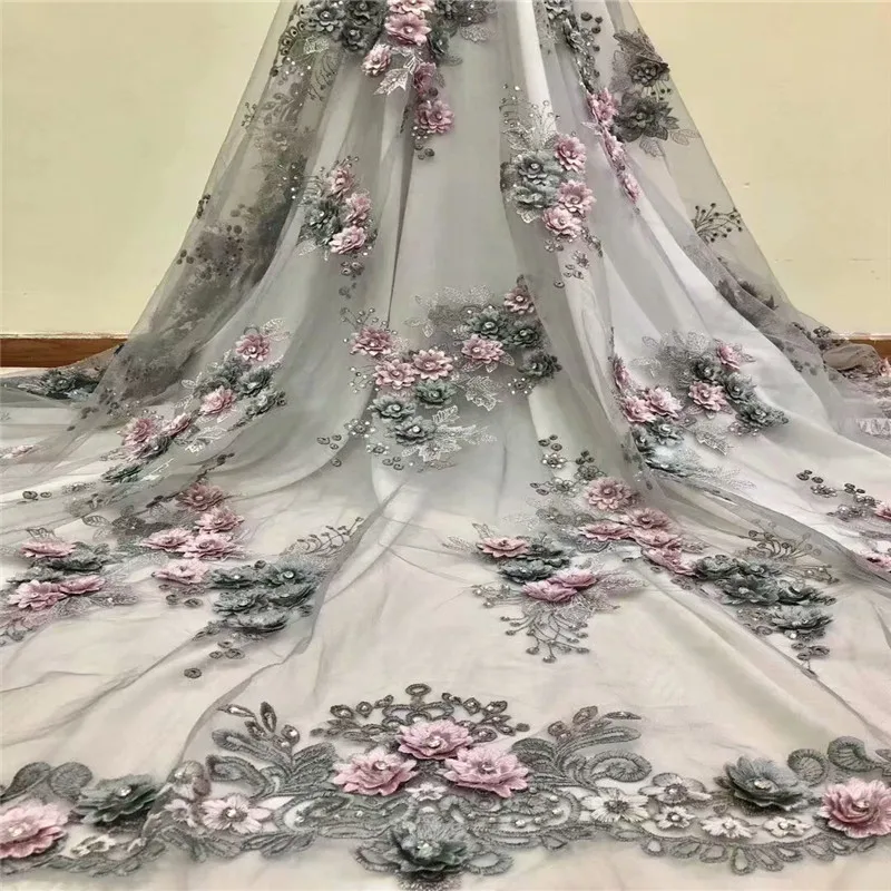 Желтый Африканский французский Тюль кружевная ткань 2018 последние вышитые 3D