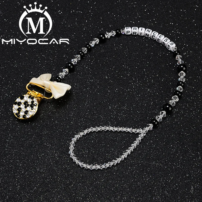 MIYOCAR bling black white pacifier clip any name personalized pacifier holder dummy clip with bling black white pacifier SP006