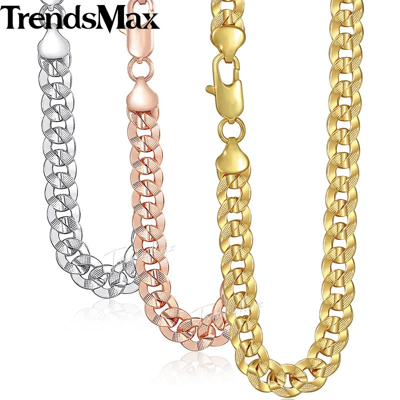 Trendsmax, мужское ожерелье, 585, розовое золото, серебро, хип-хоп, кантри звено, цепь, ожерелье для мужчин, ювелирное изделие,, Прямая поставка, 9 мм, KGN57