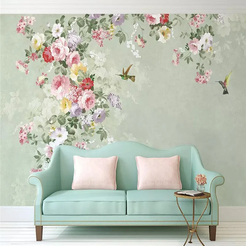 

Hand-painted vintage floral background wall professional production mural wholesale wallpaper mural poster photo wall