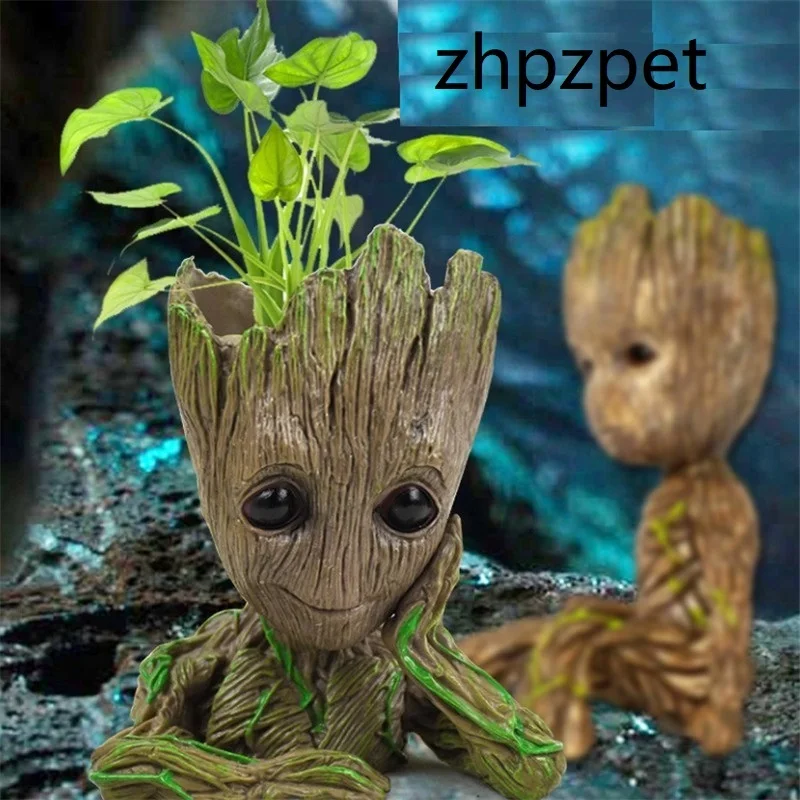 ZHPZPET дерево фигурка мужчины рисунок сад аквариумных растений горшок для