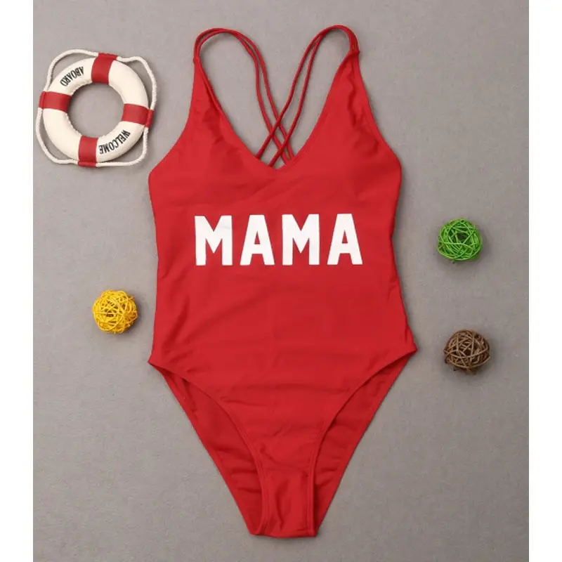 Mama Red Купальный костюм для мамы и дочки, 7 цветов одинаковая пляжная одежда для всей семьи, купальный костюм Одежда для купания для всей семьи Одежда для мамы и дочки - Цвет: Mama Red