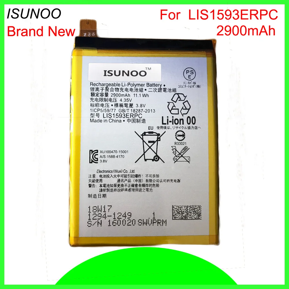 

Аккумулятор ISUNOO 5 шт./лот 2900 мАч LIS1593ERPC для Sony Xperia Z5 E6603 E6653 E6633 E6683 E6883, аккумулятор для мобильного телефона