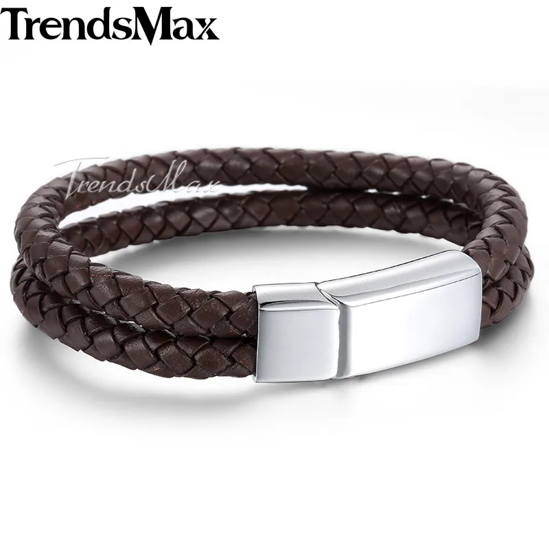 Кожаные браслеты Trendsmax для мужчин и женщин черные синие коричневые 2 нити веревка