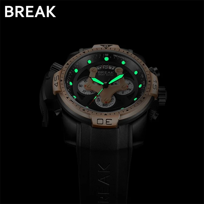 Мужские наручные часы BREAK повседневные Модные Кварцевые спортивные