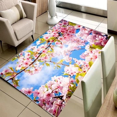 

Else Spring Pink White Flowers on Tree Nature 3d Print Non Slip Microfiber Living Room Decorative Modern Washable Area Rug Mat