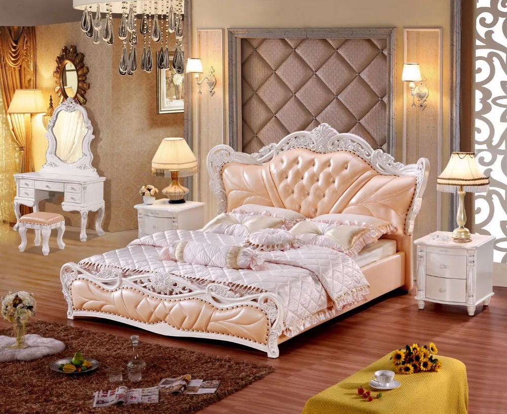 

Европейская и американская кровать с рамой из натуральной кожи, современные мягкие кровати, мебель для дома, спальни