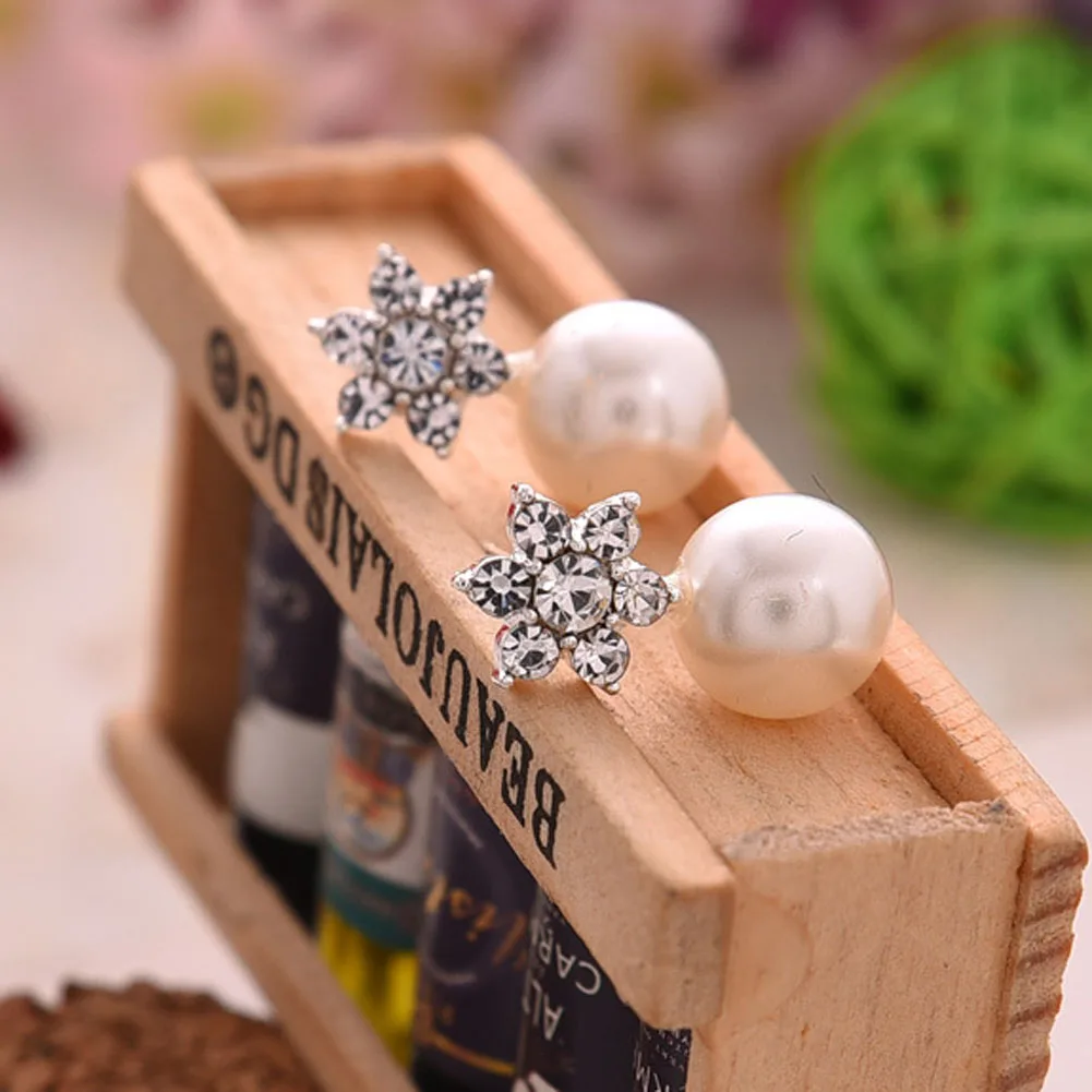 2016 New Pearl Crystal Rhinstone Snow Flower Stud Earrings for women Brincos Earring Lovely Jewelry | Украшения и аксессуары