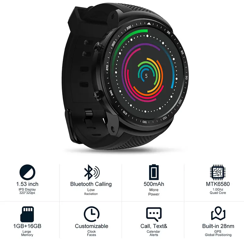 Zeblaze Thor PRO 3G GPS умные часы 1 53 дюймов Android 5 MTK6580 0 ГГц Гб + 16 BT 4 носимые устройства