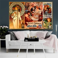 woman with flowers old retro advertising vintage posters motif photo collage canvas painting poster print wall art picture