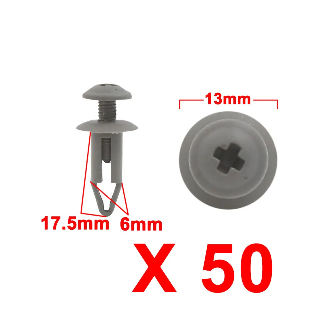 

X AUTOHAUX 50 шт., подходит для отверстия 8 мм, 6 мм, автомобильные пластиковые релейные зажимы с заклепками, серая головка 13 мм | 15 мм | 23 мм | 24,5 мм