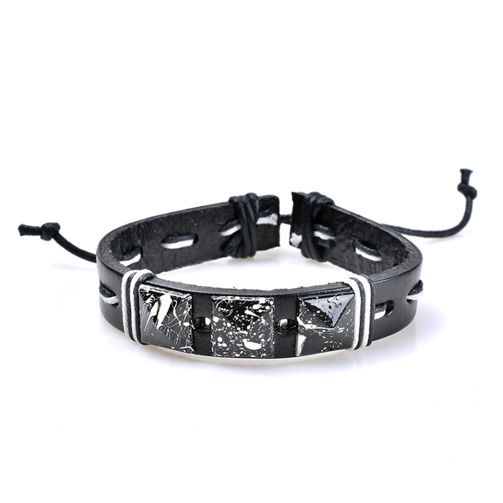 3Pcs Adjustable Faux Leather Braid Bracelets Men's Beads Bangle Bracelet Jewelry | Украшения и аксессуары