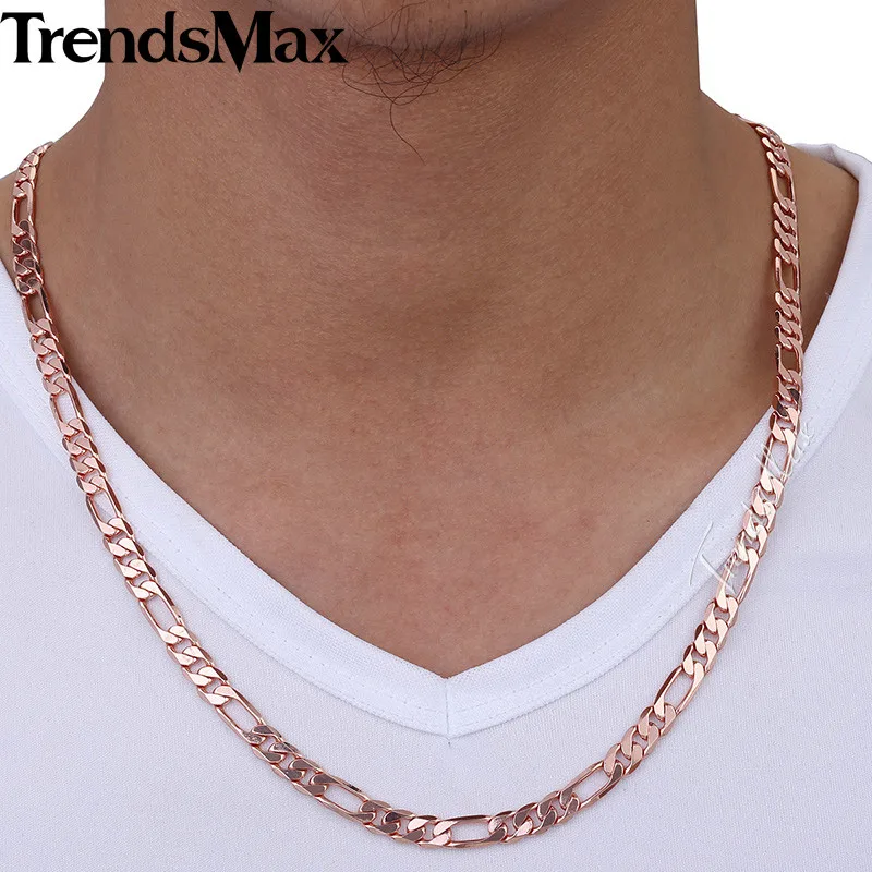 Trendsmax мм 6 Ожерелье для мужчин 585 розовое золото ожерелье Фигаро Цепь 2018 Модные