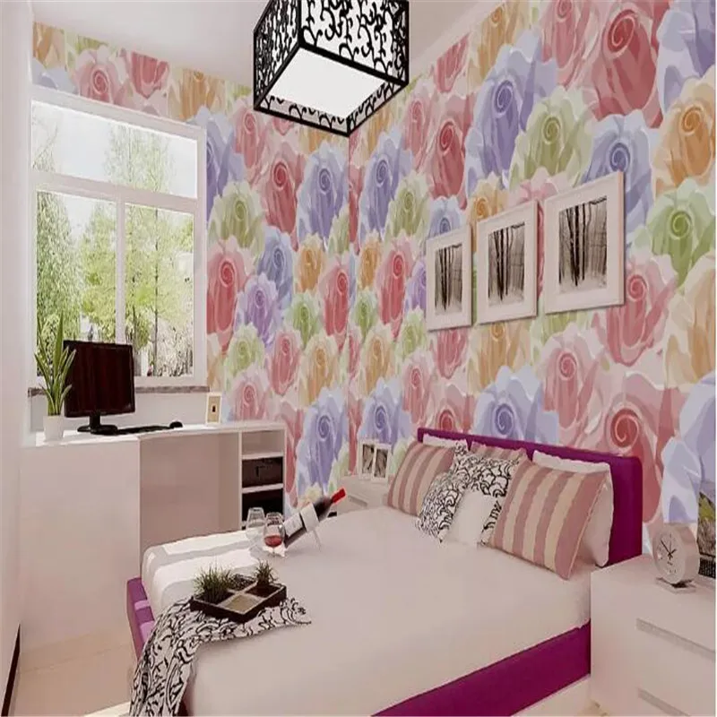 

Romantic rose pattern wallpaper background wall high-grade wall cloth manufacturers wholesale wallpaper wallpaper photo wall