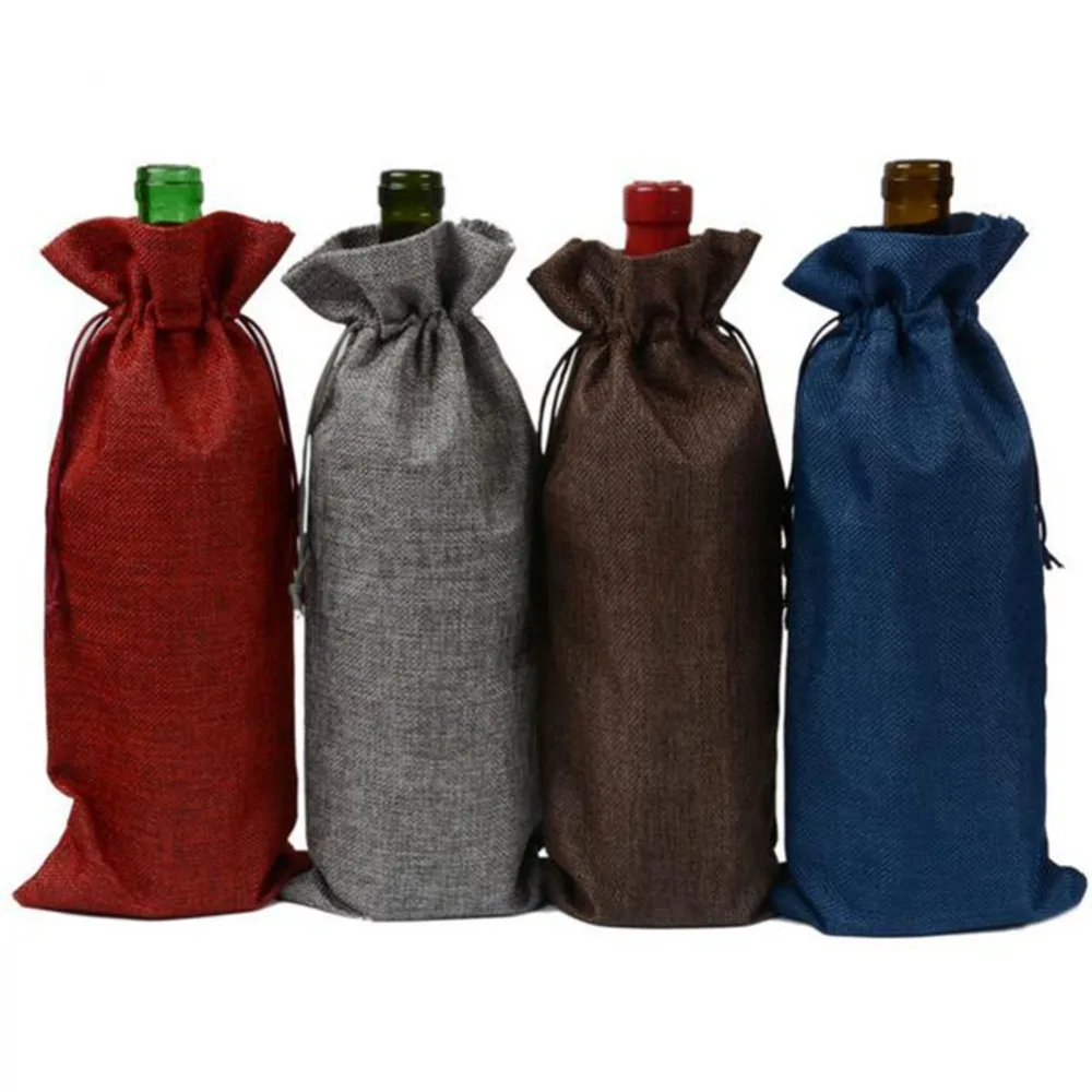 

Jute Wine Bottle Bags champagne Bottle Covers Linen Gift Pouches Burlap Hessian High Quality 300 Pcs/lot