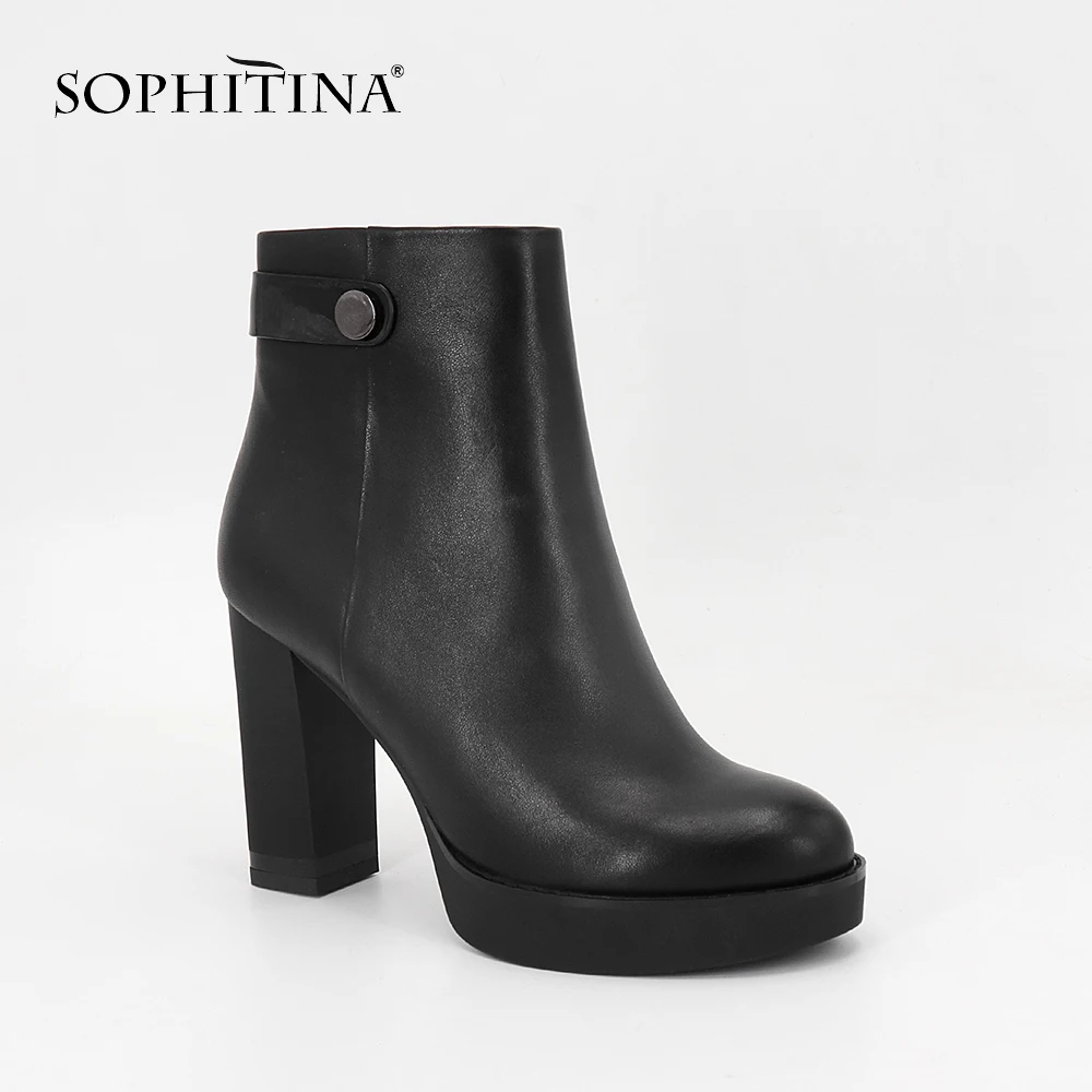 SOPHITINA/ г., женские ботинки зимние ботильоны из овечьей кожи на молнии с круглым носком на очень высоком квадратном каблуке ботинки ручной работы M96