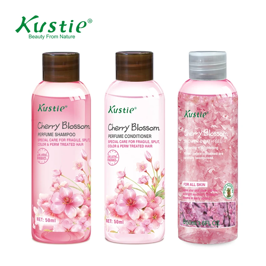 Kustie Hair Care Gift Set Cherry Blossom Perfume Personal Shampoo+ Conditioner + 2 pcs Shower gel 50ml | Красота и здоровье