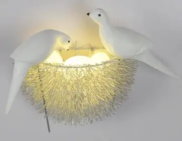 Silver with 2 bird Светодиодный настенный светильник в виде птичьего гнезда для детской спальни, кабинета, ресторана, украшения, новинка, настенный светильник с 3D птицами, художественная лампа - Цвет абажура: Silver with 2 bird
