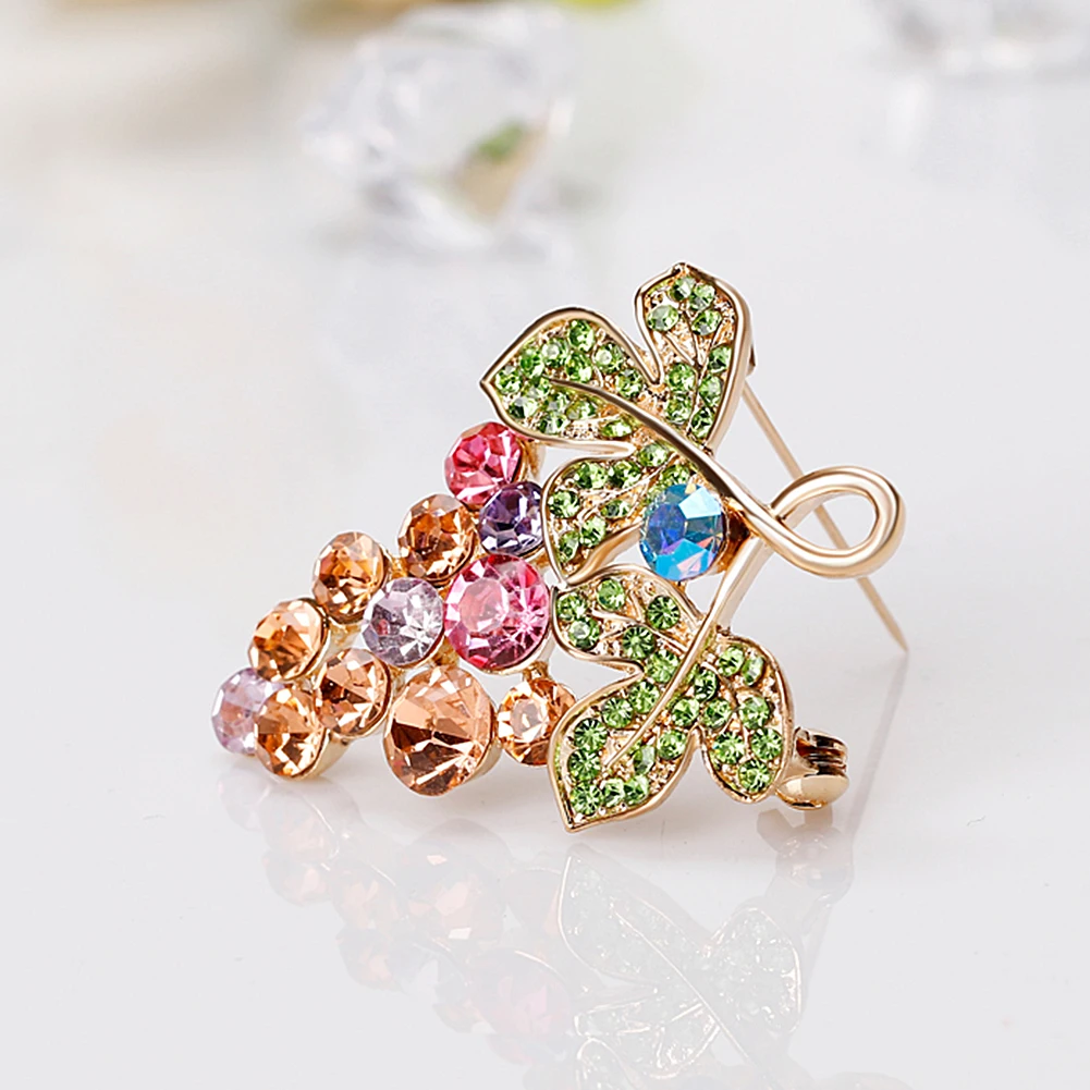 Для женщин мода люкс многоцветный Rhinestone виноград Фрукты Брошь Булавки ювелирных