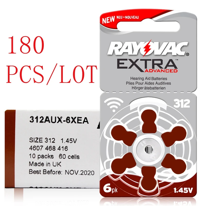 

180 Pcs/Lot Hearing Aid Batteries 13A PR48 ZA13 /312A PR41 ZA312/10A PR70 ZA10 Zinc Air Battery For Rayovac Extra Hearing aids