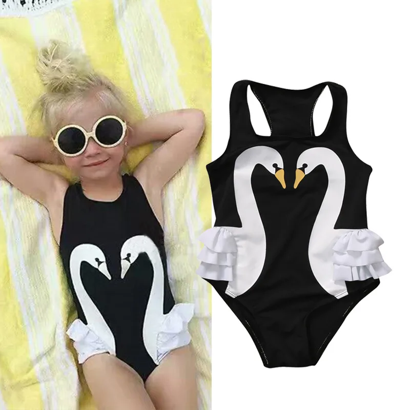 

Cute Swan Baby Girl One Piece Swimsuit Bikini 2020 Swimwear Girl Bodysuit Banadores Swimming Suit Costumes