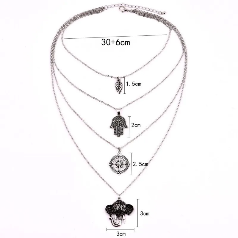 2018 Chain Necklace Fashion Wind Leaf Palm Compass Elephant Multi-storey Vintage Pendant Jewelry gift | Украшения и аксессуары