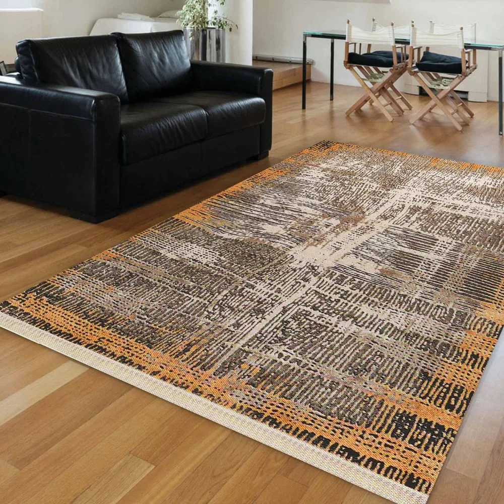 Else Orange Retro Brown Mixed Lines Turkish Ethnic Vintage 3d Print Anti Slip Kilim Washable Decorative Area Rug Bohemian Carpet | Дом и сад