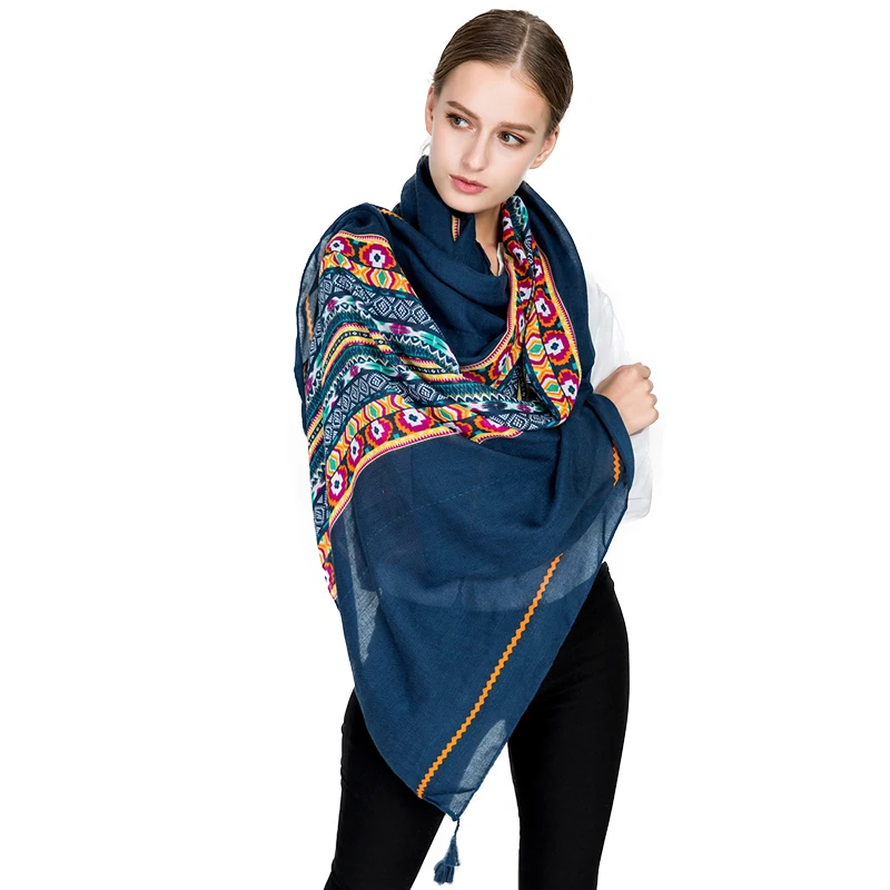 Женский шарф из хлопка и льна FS длинный роскошный брендовый с кисточками