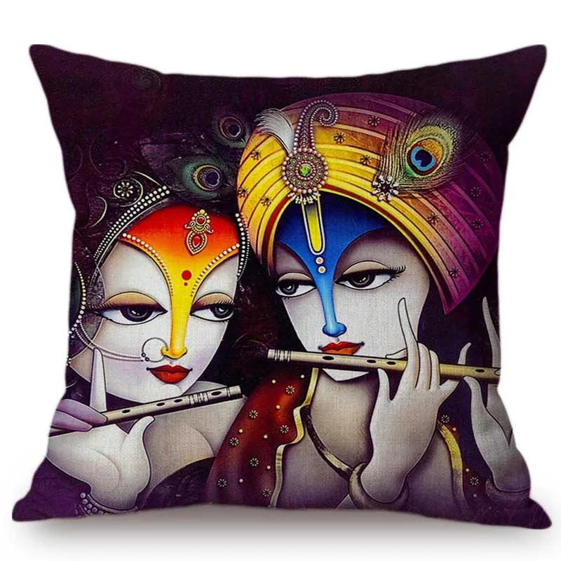 India Cultural Radha Krishna Oil Painting Valentine Day Home Decoration Sofa Throw Pillow Case Exotic Ethnic Linen Cushion Cover | Дом и сад