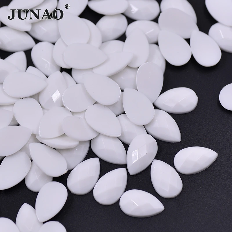 JUNAO, 8*13 мм, 18*25 мм, белые хрустальные стразы с плоским основанием, камни с кристаллами, клей на акриловых стразах, аппликации для одежды, ювелирных изделий