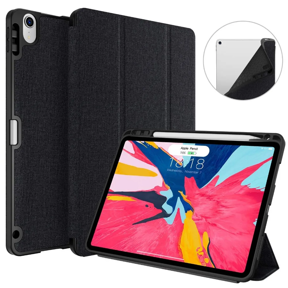 Чехол для iPad Pro 12,9 с держателем-карандашом из искусственной кожи, передняя крышка, мягкий силиконовый чехол для iPad Pro 12,9
