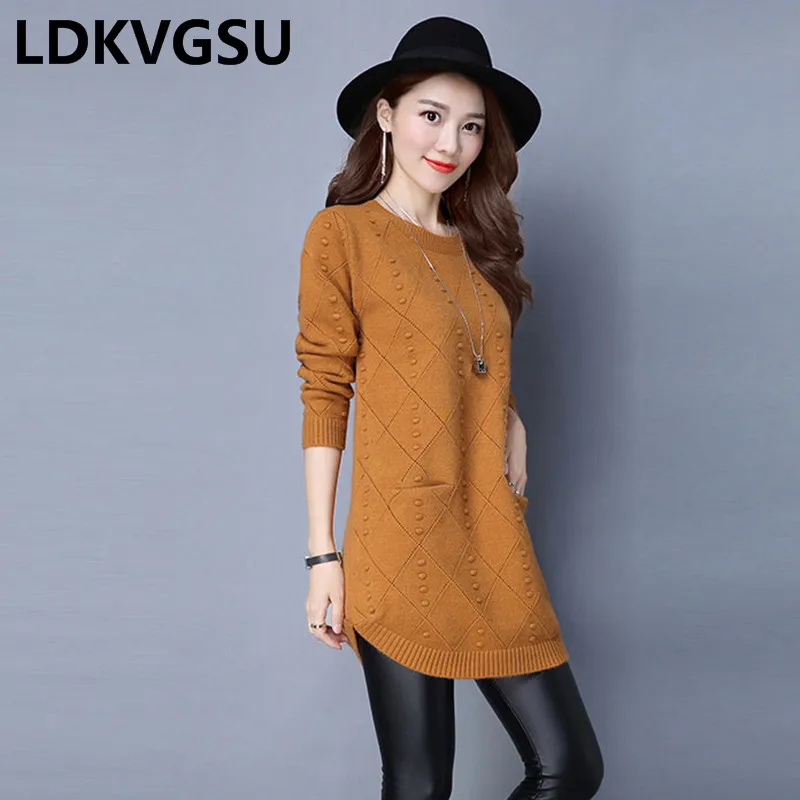 

Женское платье-свитер с длинным рукавом и круглым вырезом, новинка 2018, осенне-зимнее платье свободного кроя, 6 цветов, Is539