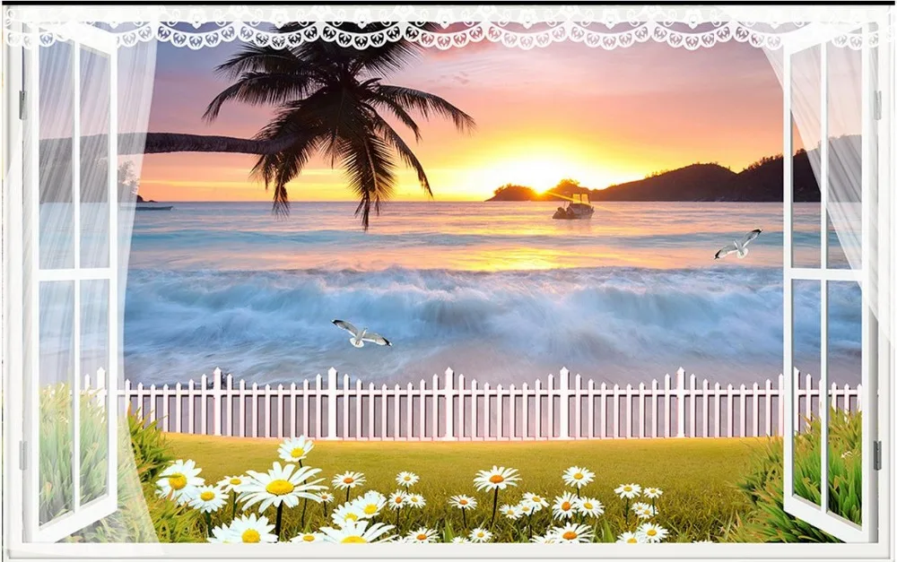 Custom 3d photo Wallpaper murals Mediterranean mural Beautiful warm window scenery snow mountains TV background wall home decor |