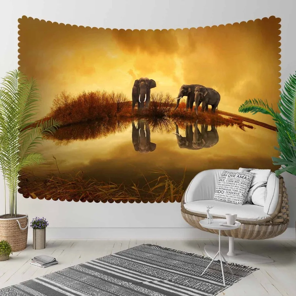 Еще желто-коричневого цвета в африканском стиле Закат Слоны Животные 3D печати